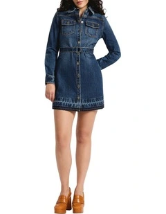 Nancy Denim Mini Dress in Galaxy Blue