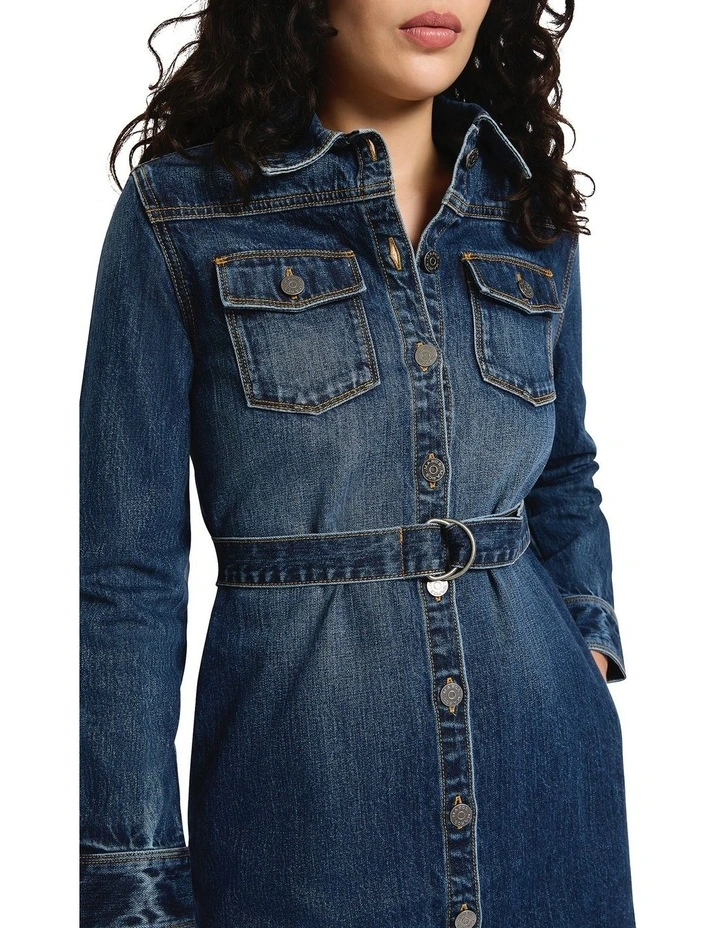 Nancy Denim Mini Dress in Galaxy Blue image 4