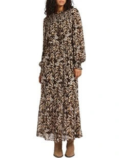 Winter's Tail Midi Dress in Chocolate Multi