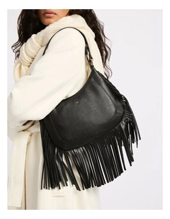 Fran Fringe Leather Bag in Black