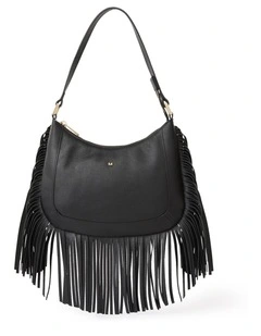 Fran Fringe Leather Bag in Black