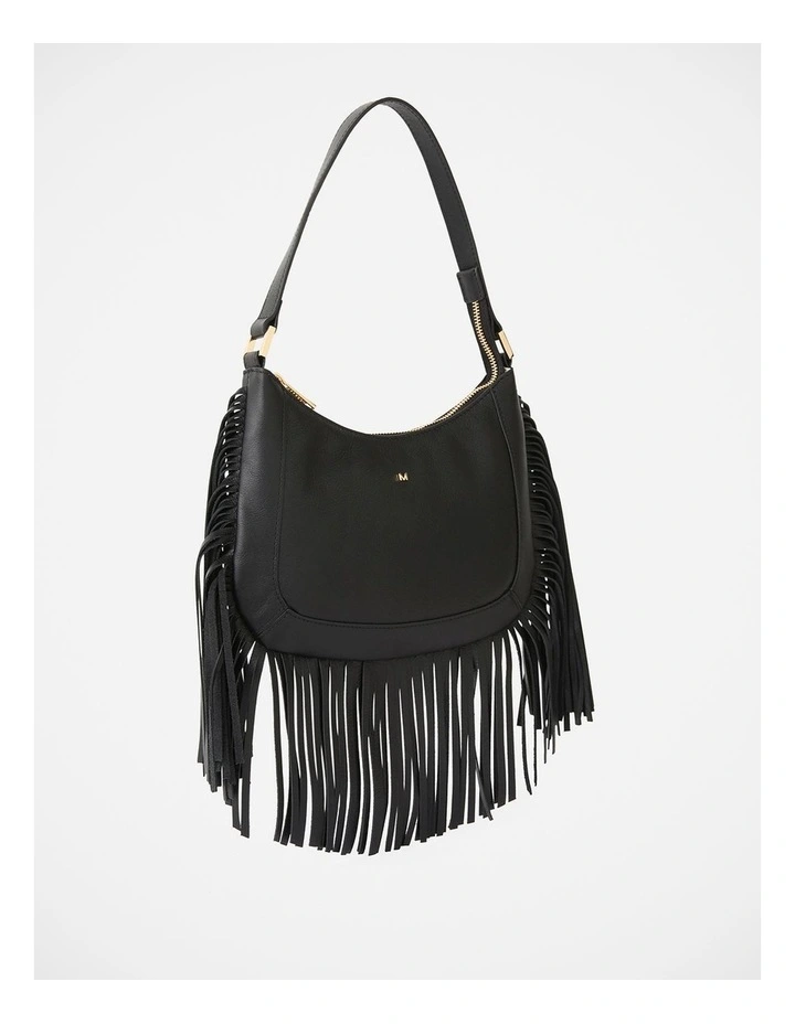 Fran Fringe Leather Bag in Black image 2
