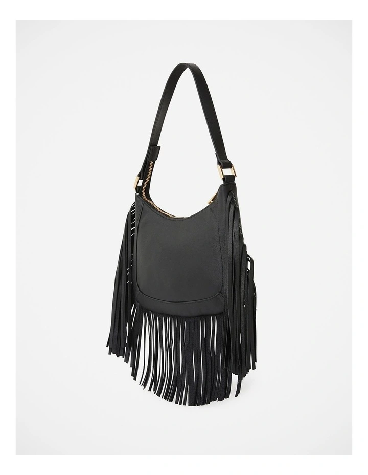 Fran Fringe Leather Bag in Black image 3