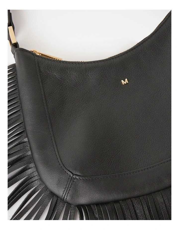 Fran Fringe Leather Bag in Black image 5