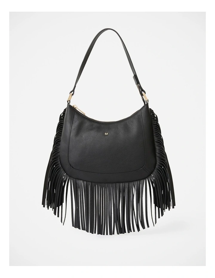 Fran Fringe Leather Bag in Black image 6