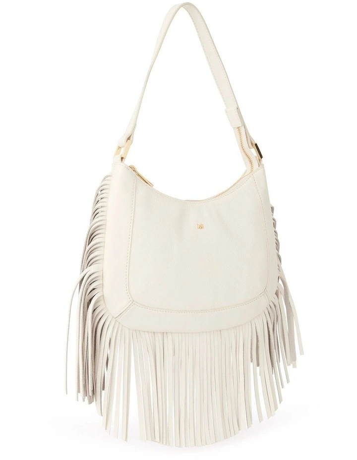 Fran Fringe Leather Bag in Ivory image 2