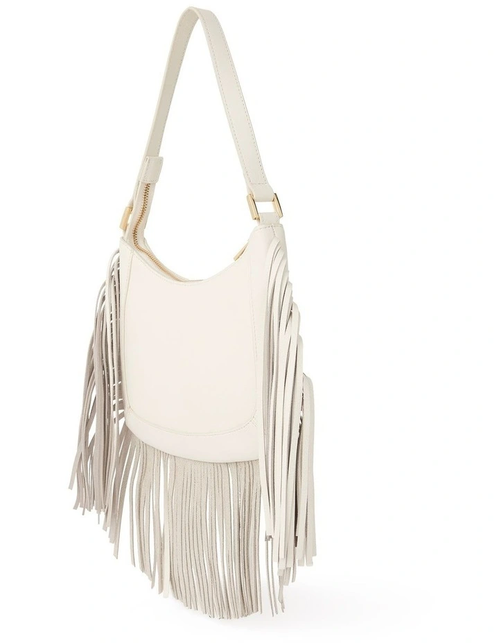 Fran Fringe Leather Bag in Ivory image 6