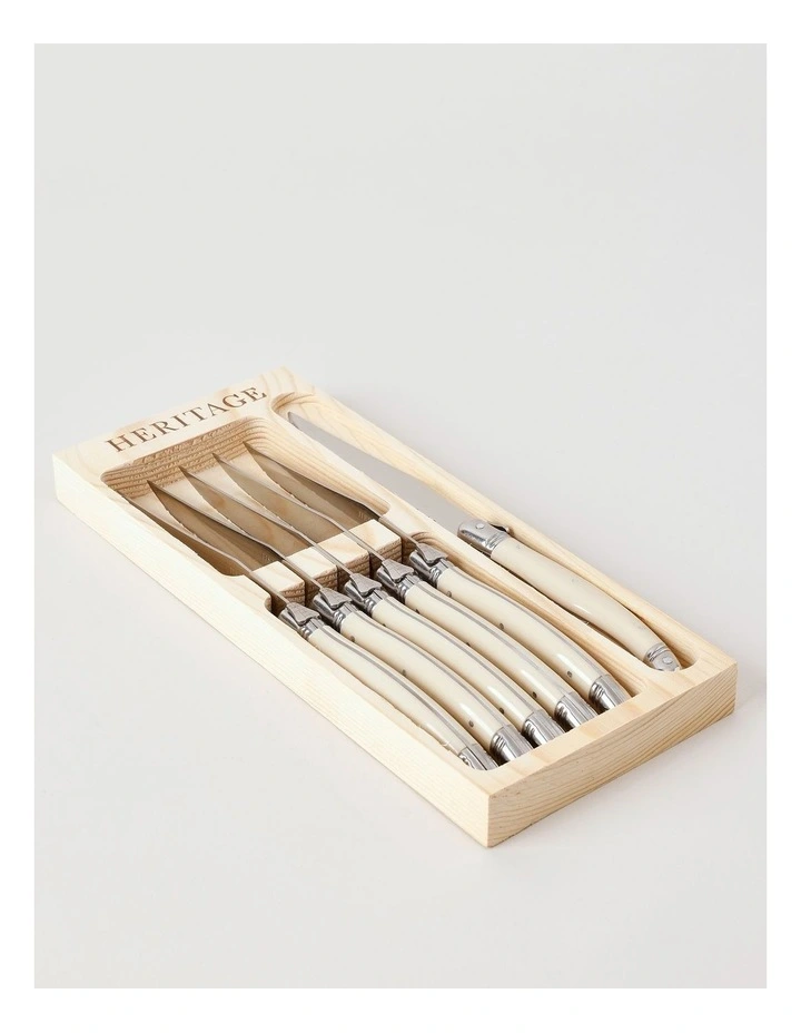 Laguiole Sophistique Steak Knife Set 6 Piece in Ivory image 3