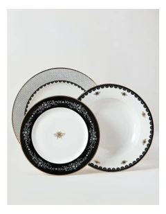 Honey Bee 12pc Dinner Set in Black/Gold