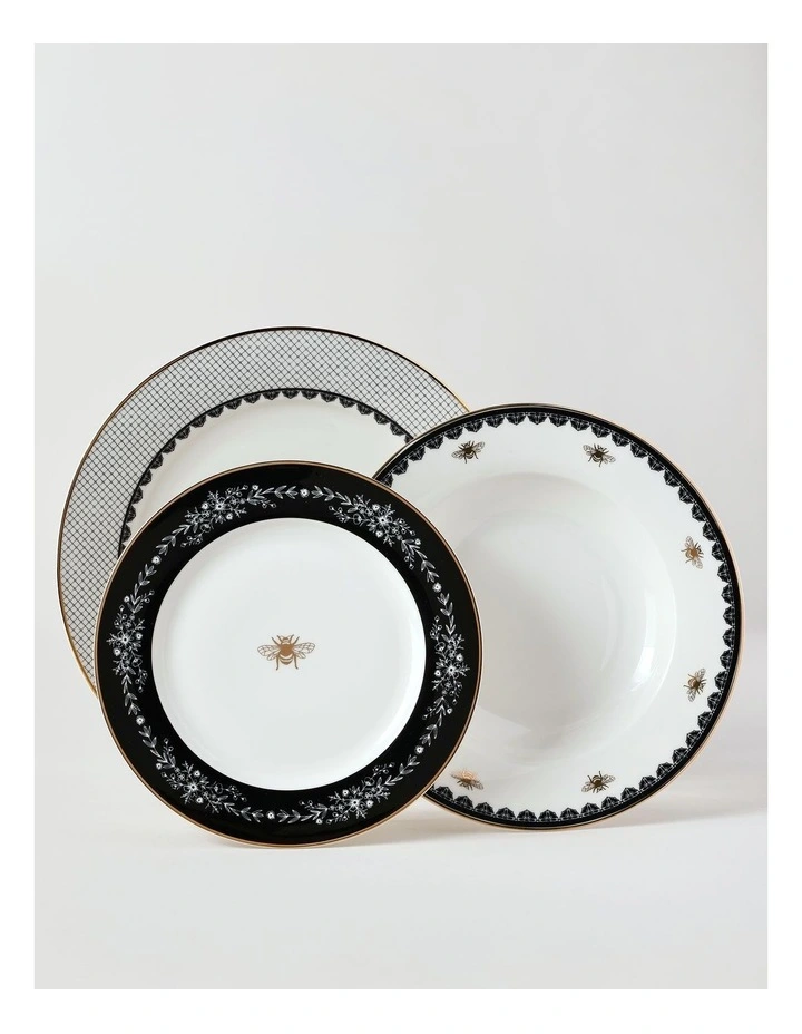 Honey Bee 12pc Dinner Set in Black/Gold image 1