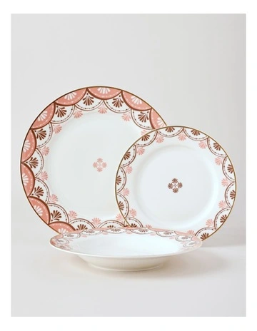Cordelia 12pc Dinner Set in White/Pink