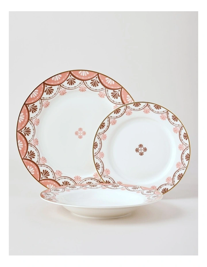 Cordelia 12pc Dinner Set in White/Pink image 1