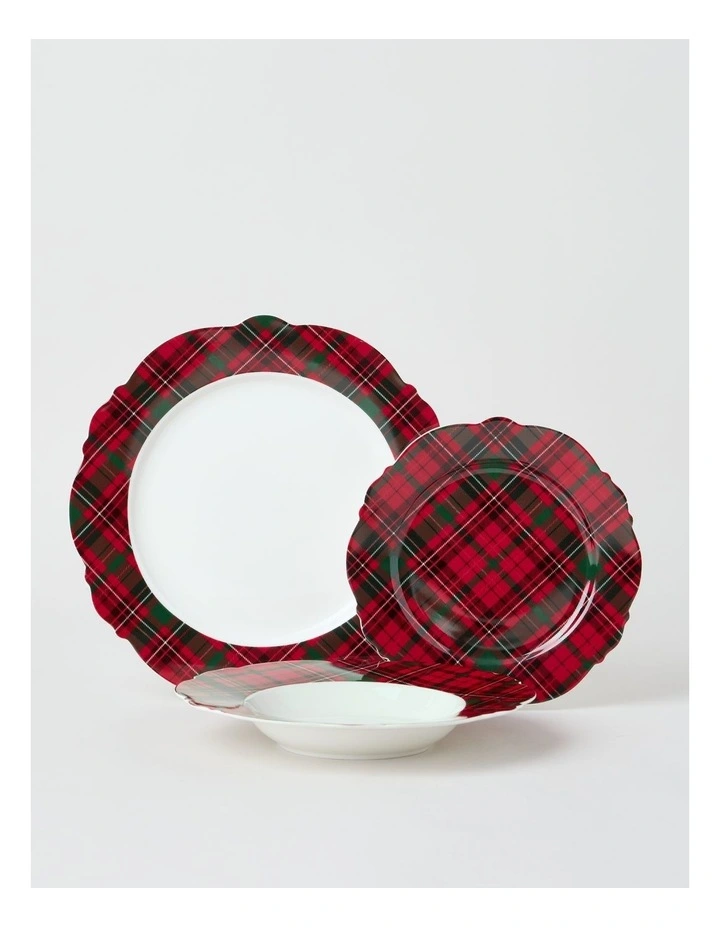 Christmas Tartan Dinner Set Red 12pc image 1