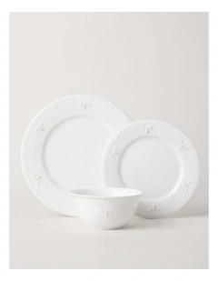 Embossed Honey Bee 12pc Dinner Set in White