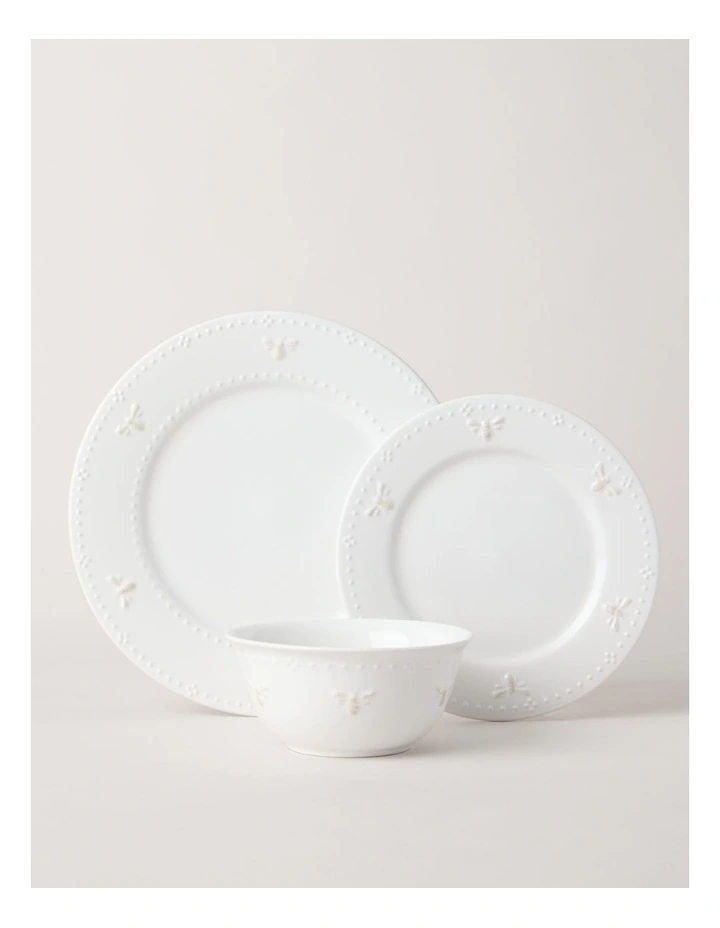 Embossed Honey Bee 12pc Dinner Set in White image 1