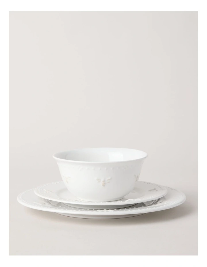Embossed Honey Bee 12pc Dinner Set in White image 2