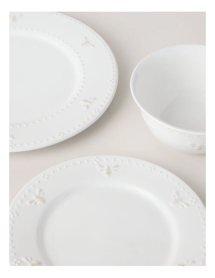 Embossed Honey Bee 12pc Dinner Set in White image 7