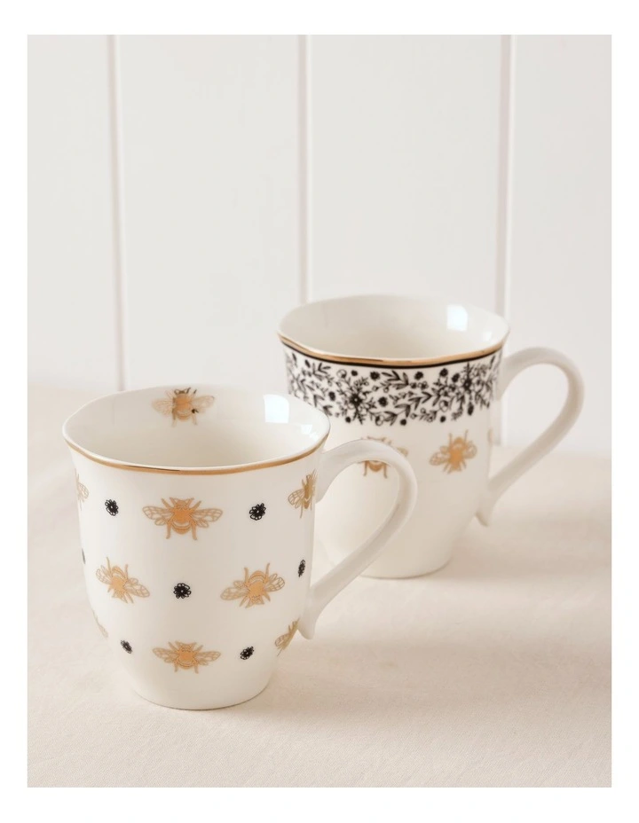 Honey Bee Mug Set of 2 in Black/Gold image 3