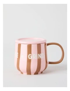 Rise   Grind Mug with Coaster in Pink and Tan