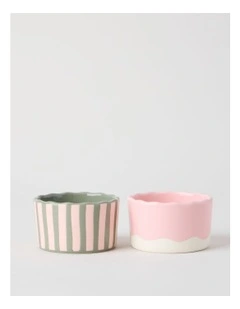 Ramekin Set of Two in Pink, Green, and White