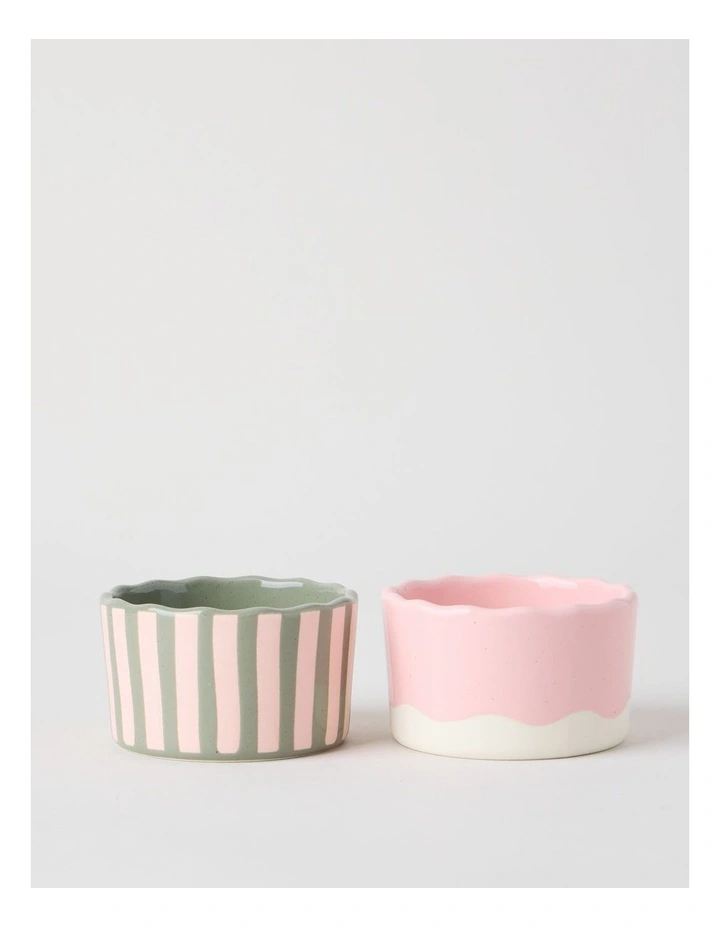 Ramekin Set of Two in Pink, Green, and White image 1