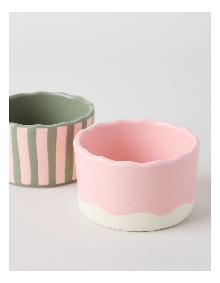 Ramekin Set of Two in Pink, Green, and White image 4