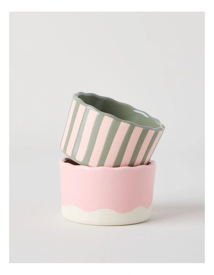 Ramekin Set of Two in Pink, Green, and White image 5