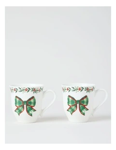 Traditional Christmas Scalloped Mug Set of 2 380ml