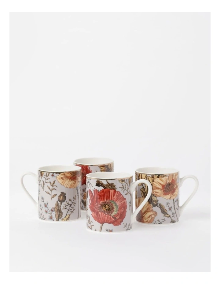 Winter Floral Mug Set of 4 in Pink image 1