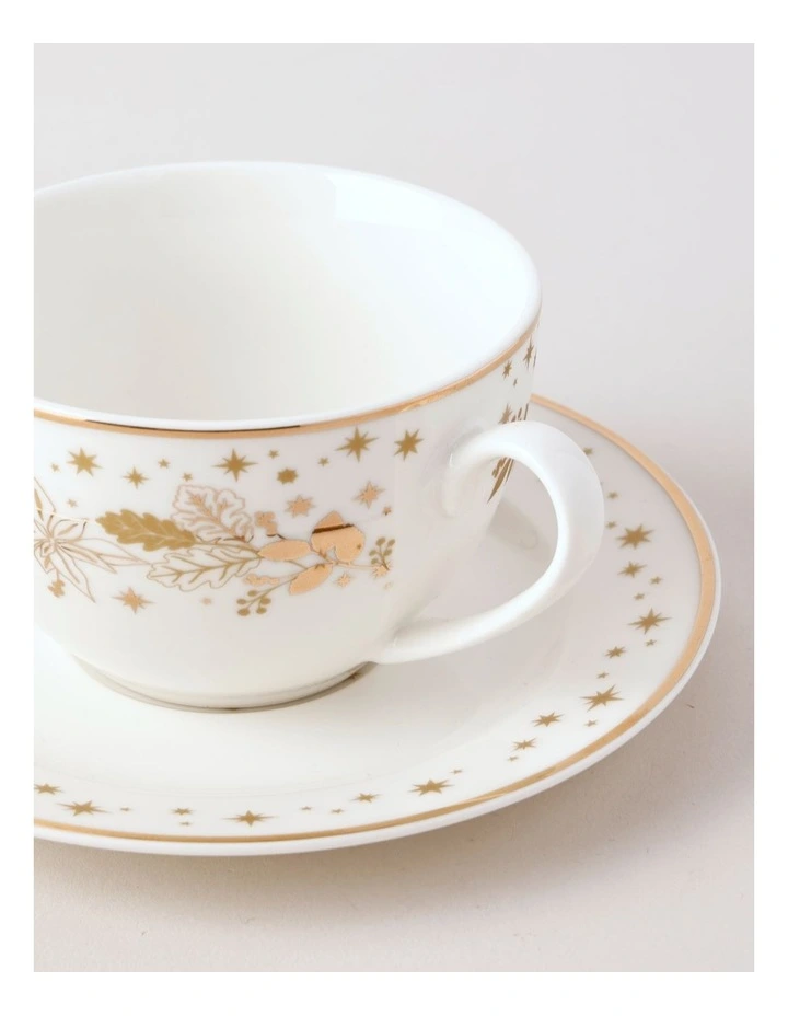 Celestial Luxe Shimmer Cup & Saucer Set in White/Gold image 2