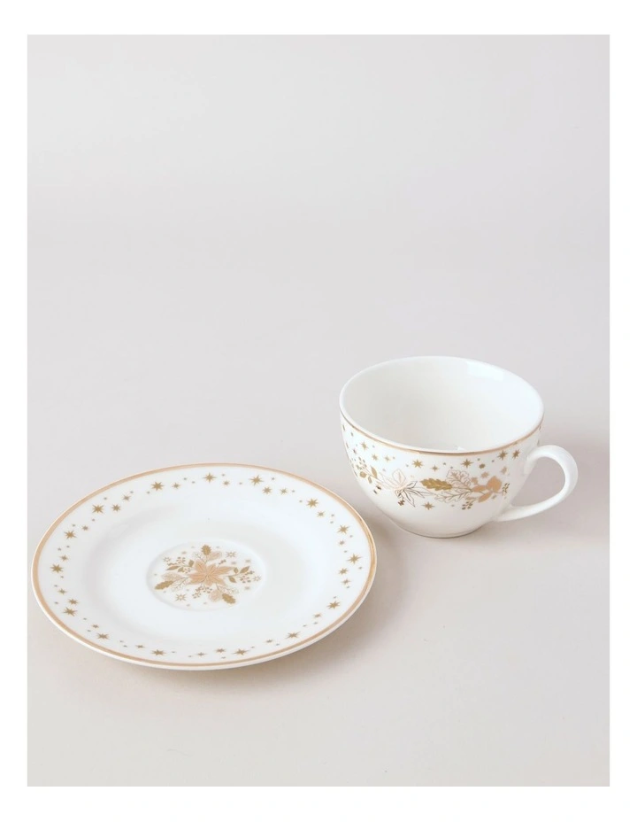Celestial Luxe Shimmer Cup & Saucer Set in White/Gold image 3