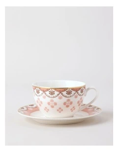 Cordelia Cup & Saucer Set Gift Box in White/Pink
