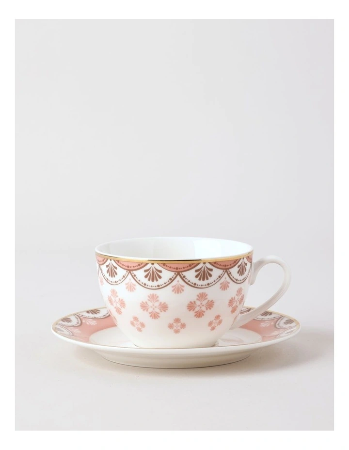 Cordelia Cup & Saucer Set Gift Box in White/Pink image 1
