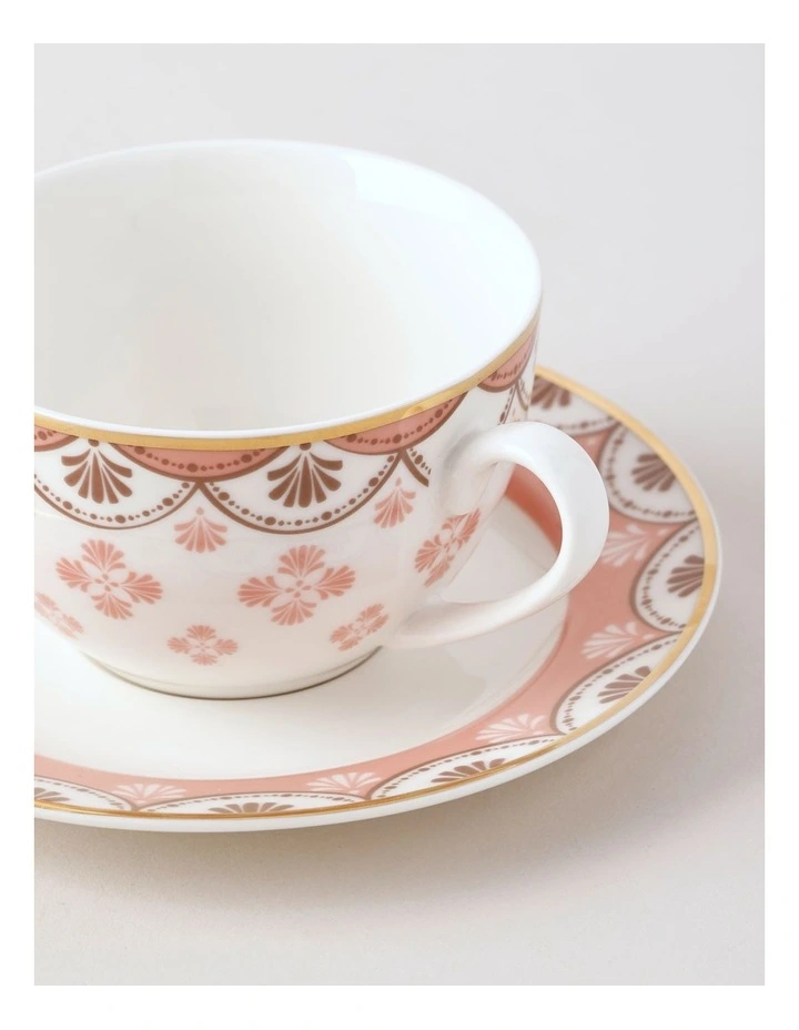 Cordelia Cup & Saucer Set Gift Box in White/Pink image 2