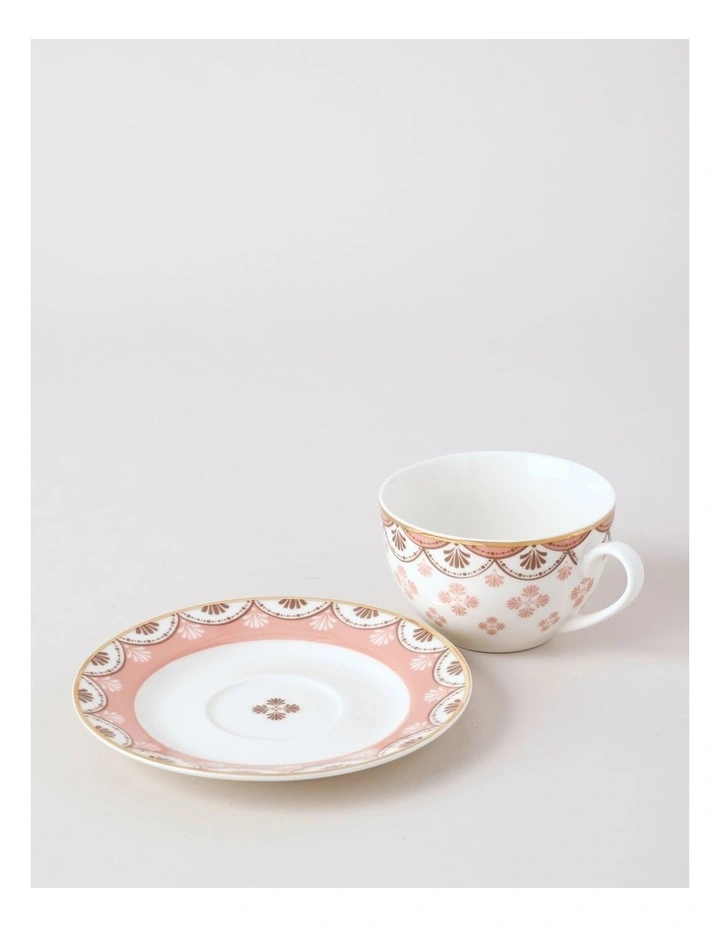 Cordelia Cup & Saucer Set Gift Box in White/Pink image 3