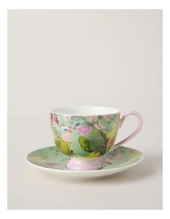 Lauren Stringini Princess Parrot Tea Cup and Saucer in Green