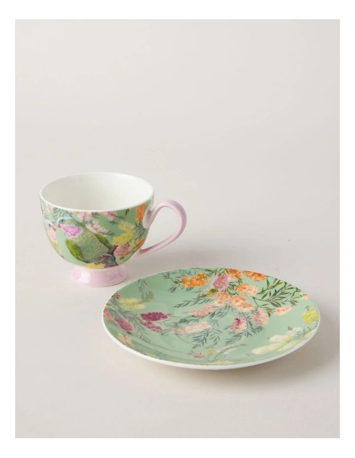 Lauren Stringini Princess Parrot Tea Cup and Saucer in Green image 4