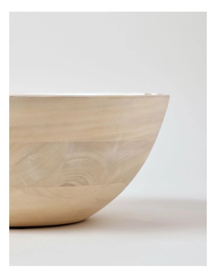 Fuse Wood & Enamel Serving Bowl 30cm in Natural/White image 4