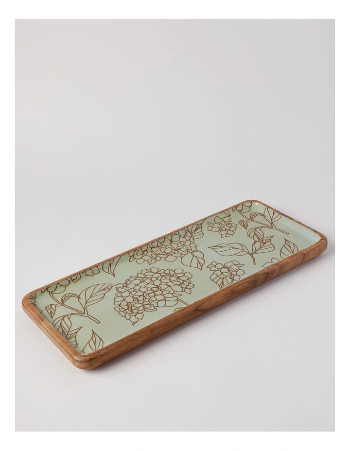 Flora Enamel Large Rectangular Platter in Green Floral image 1