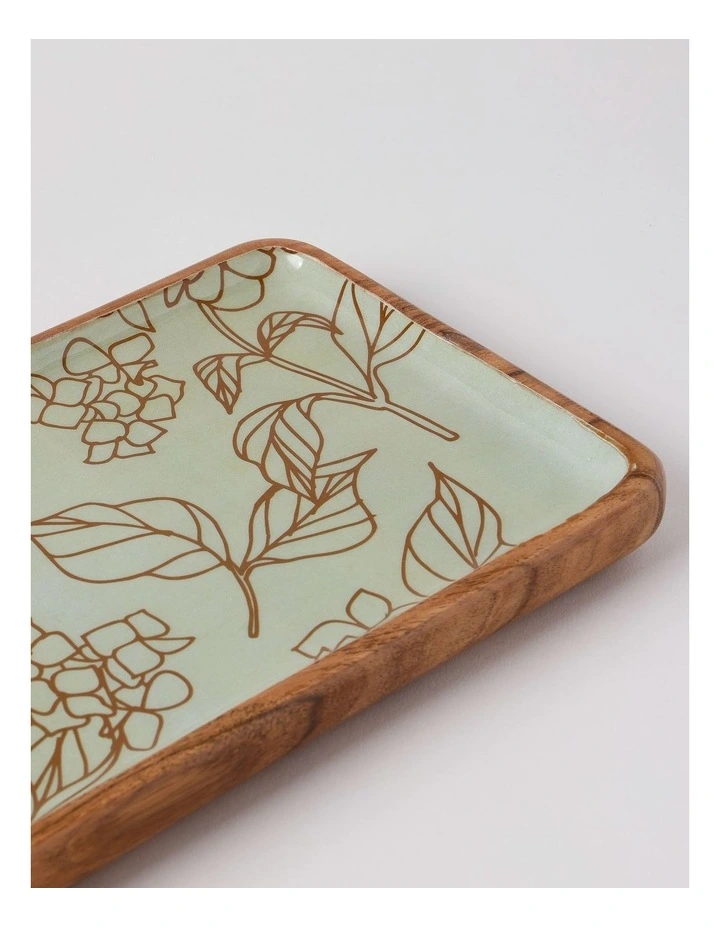 Flora Enamel Large Rectangular Platter in Green Floral image 3