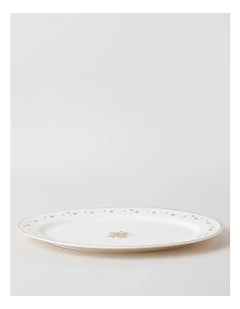 Celestial Luxe Shimmer Oval Platter in White/Gold