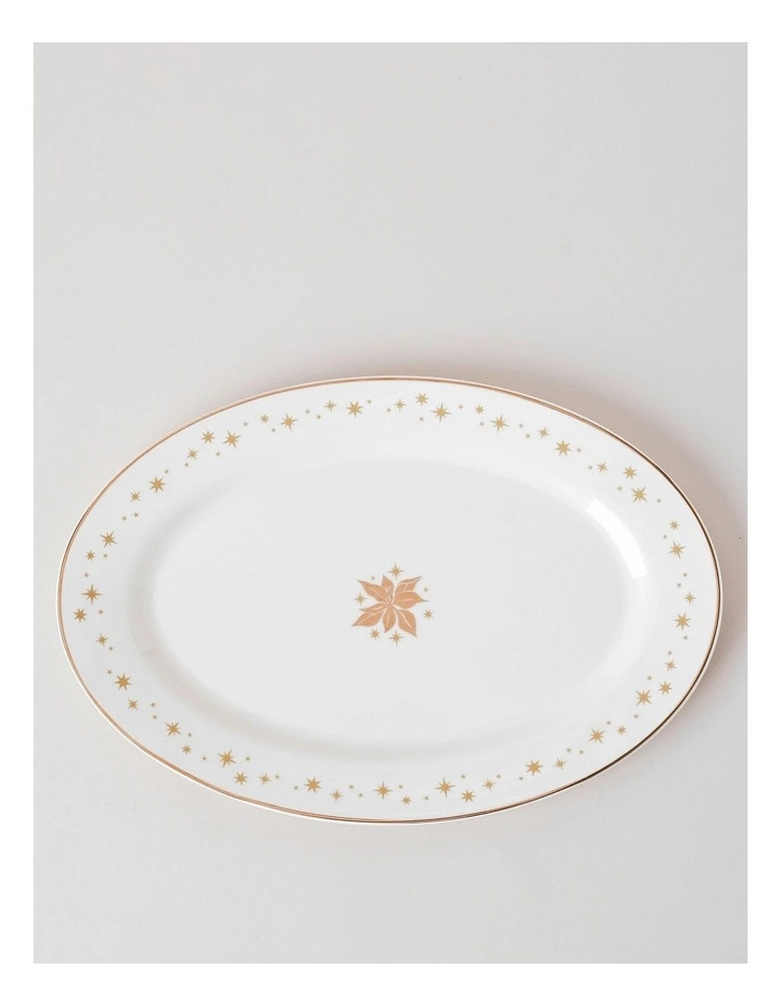 Celestial Luxe Shimmer Oval Platter in White/Gold image 3