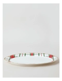 Christmas Tartan Scalloped Oval Platter in Multi