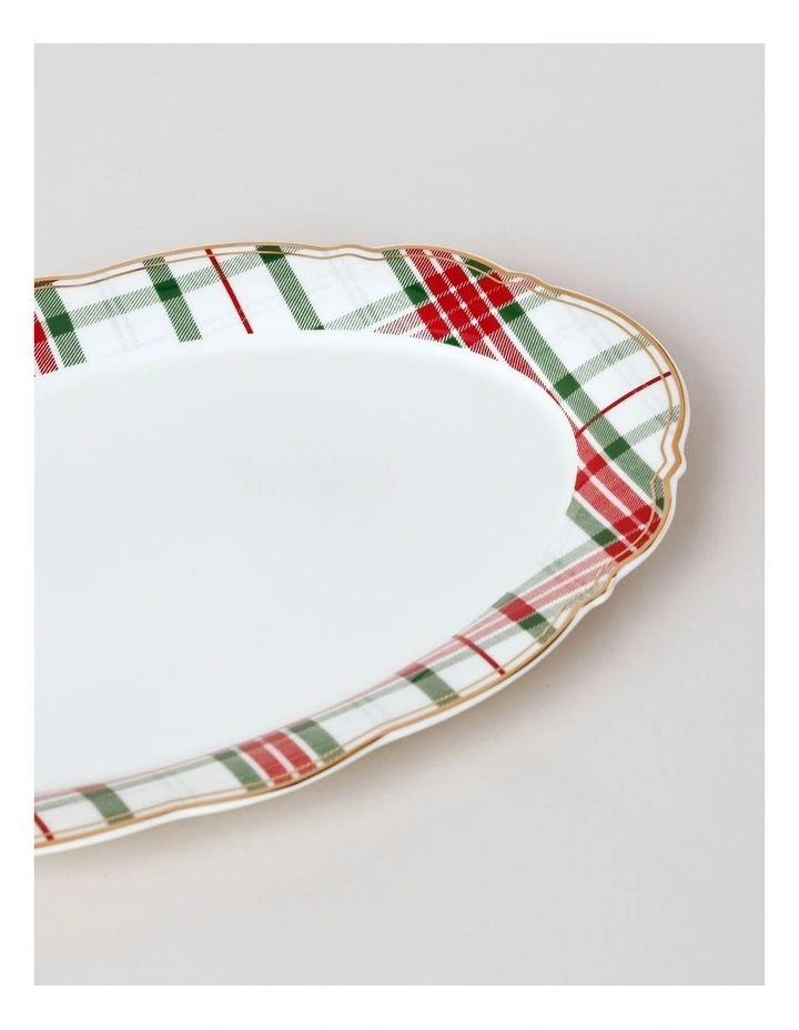 Christmas Tartan Scalloped Oval Platter in Multi image 2
