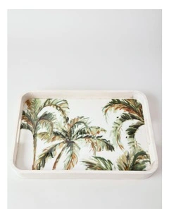 Fuse Wood & Enamel Rectangular Serving Tray in Natural/White