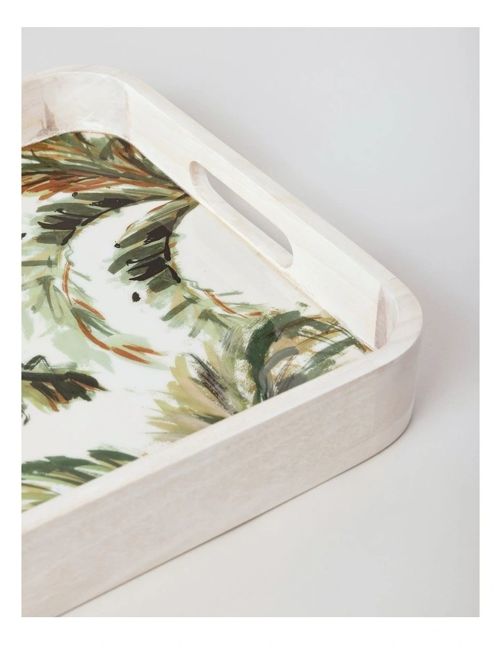 Fuse Wood & Enamel Rectangular Serving Tray in Natural/White image 2