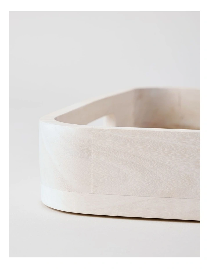 Fuse Wood & Enamel Rectangular Serving Tray in Natural/White image 3