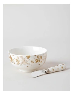 Celestial Luxe Shimmer Dip Bowl & Spreader in White/Gold