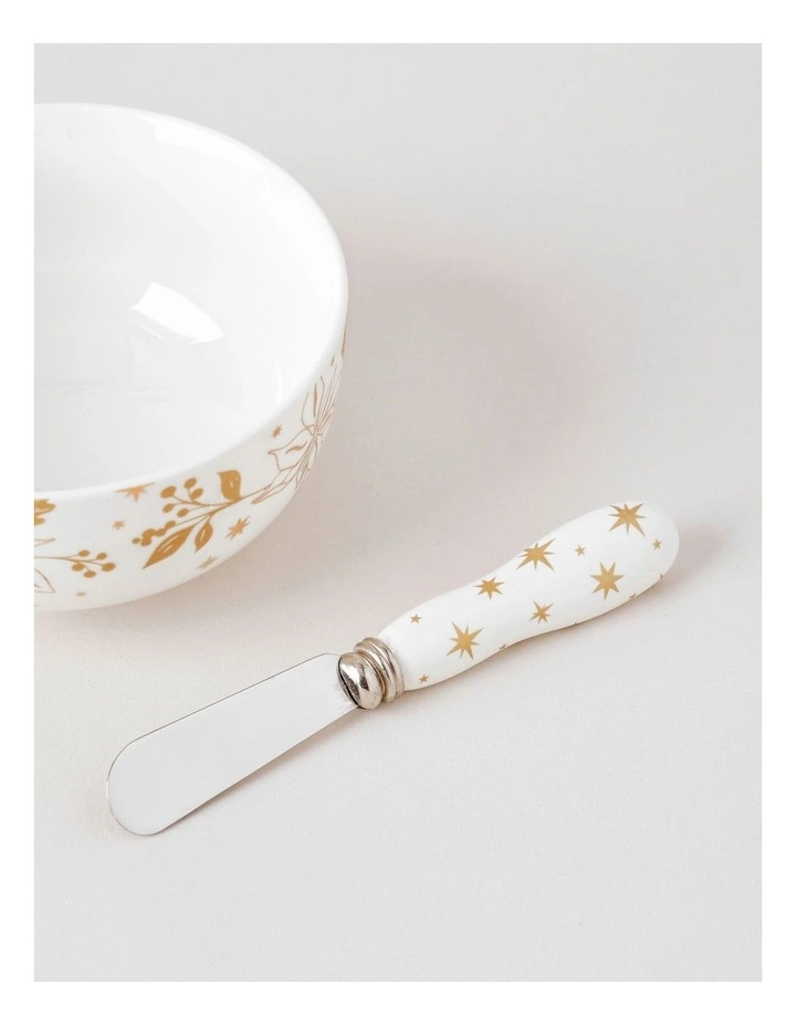 Celestial Luxe Shimmer Dip Bowl & Spreader in White/Gold image 2