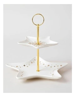Celestial Luxe Shimmer  2 Tier Cake Stand in White/Gold